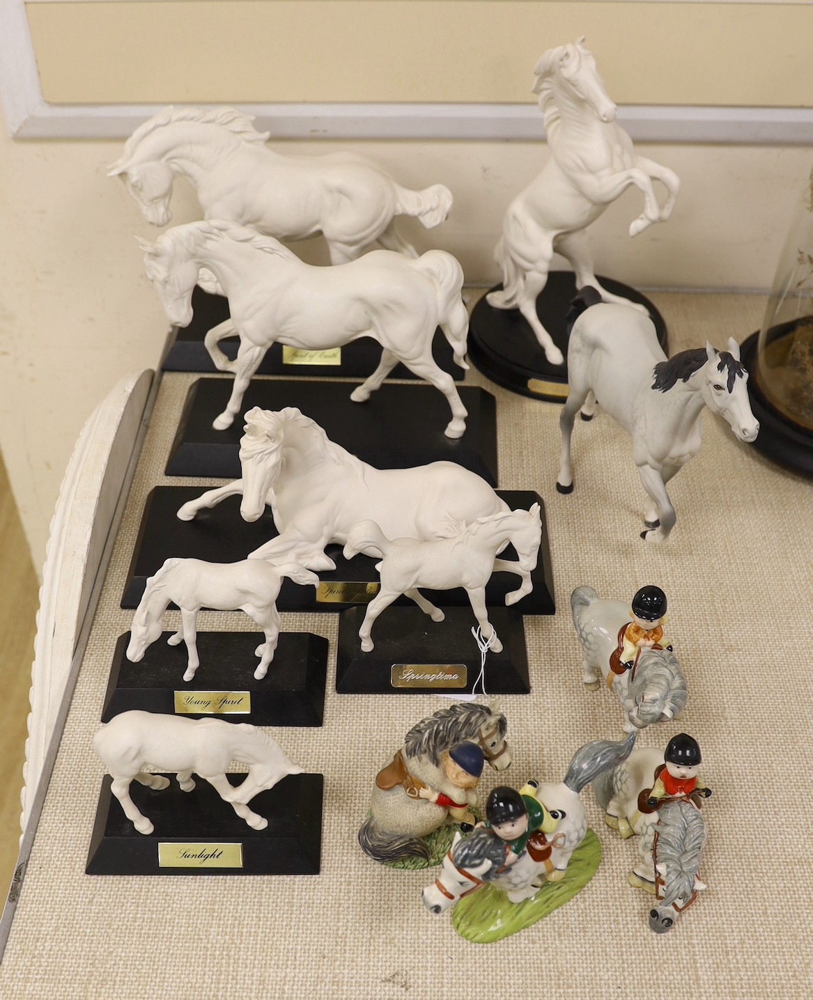 A selection of Beswick horses, to include Springtime, Sunlight, Young Spirit, Spirit of Peace, Spirit of Freedom, Spirit of Earth, Spirit of the Wild, together with another Beswick horse and four from the Thelwell series